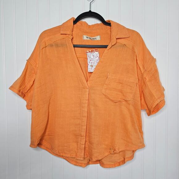 Free People Womens Orange Full of Light Top Sz Small Boho Oversized Flowy Cotton - Picture 2 of 8